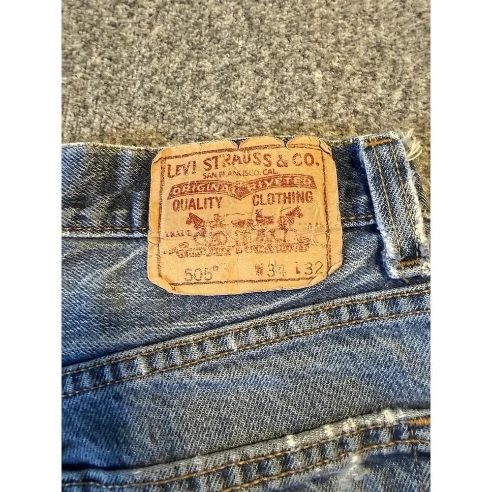 Levis 505 Jeans Adult Mens 34x32 Blue Denim Regular Fit Straight Leg